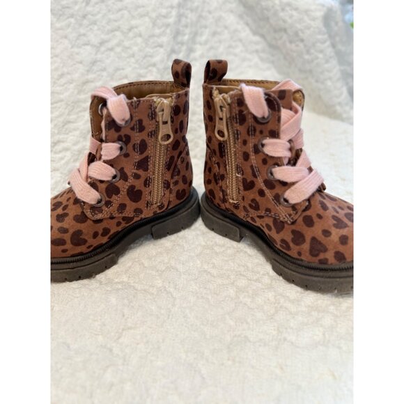 Toddler Leopard Print Boots With Pink Laces Cat & Jack Size 5C Faux Suede - Picture 5 of 10